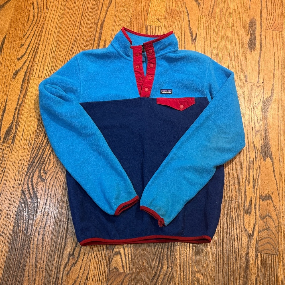 Patagonia Fleece Pullover Kids Boy Size XXL- 16-18 Synchilla Snap T Blue & Red